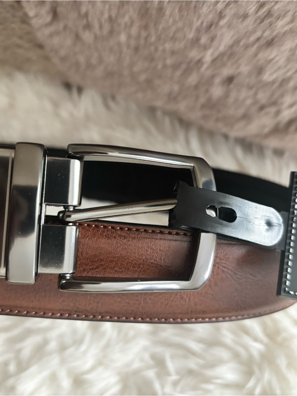 Perry Ellis Brown Leather Reversible Belt with Silver Buckle